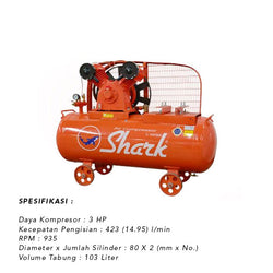 Kompresor Listrik SHARK Air Compressor 3 hp LVU-8003 Unloading